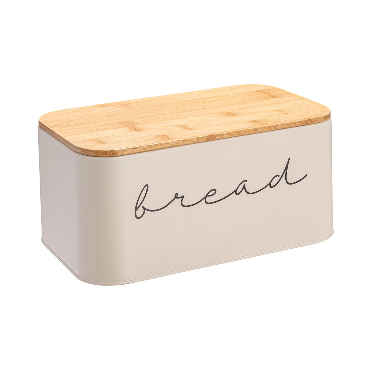 Hello Honey® 11.75" Cream Metal Bread Bin with Bamboo Lid